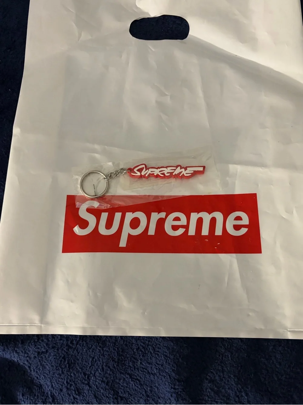 Supreme Red Logo Keyring with Silver Chain